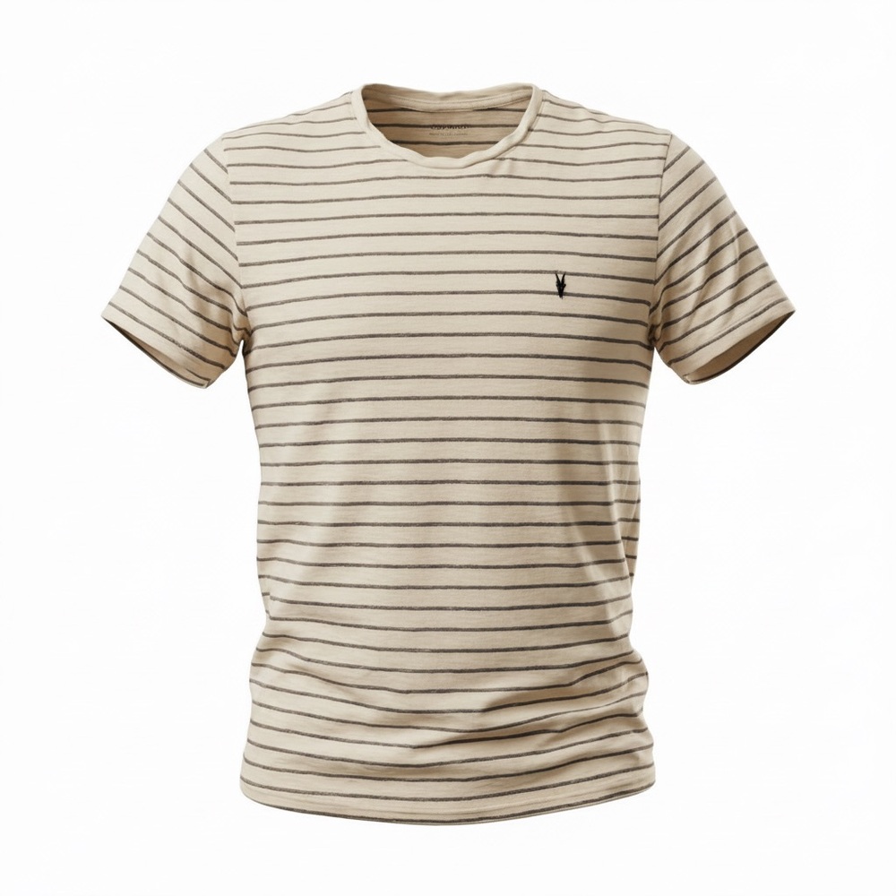 🌀 AllSaints Blue Striped Short Sleeve Tee – Men’s Medium
